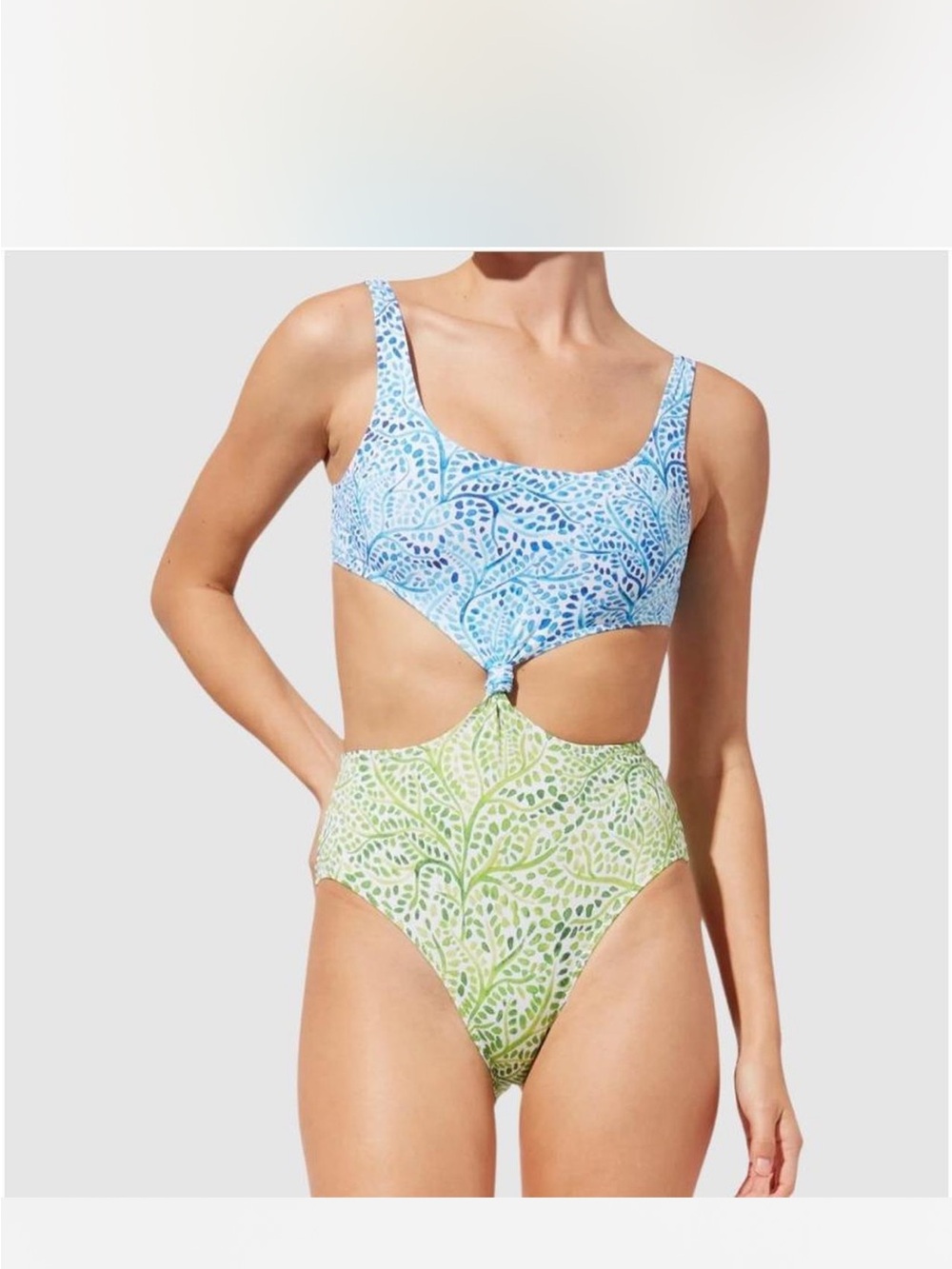 SOLID & STRIPED Blue and Green Cutout One-Piece Swimsuit with Knot